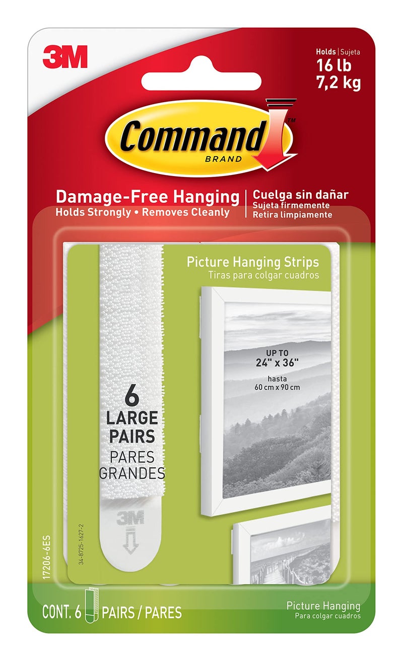 Command Large Picture Hanging Strips, Damage Free Hanging Picture Hangers, No Tools Wall Hanging Strips for Living Spaces, 24 Adhesive Strip Pairs (48 Strips) - Image 1